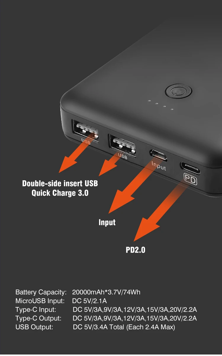 Mobile Phones Pd Powerbank QC3.0 Type-C Power Bank 20000mah For Laptop - ANKUX.COM