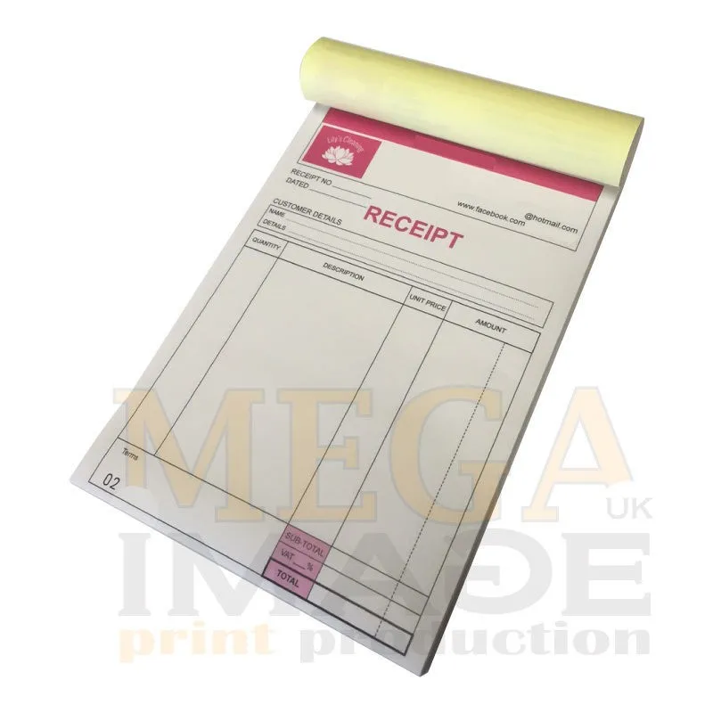 PAD PRINT PERSONALISED A5 INVOICE DUPLICATE BOOKS/ NCR/ RECEIPT/ DELIVERY NOTE 