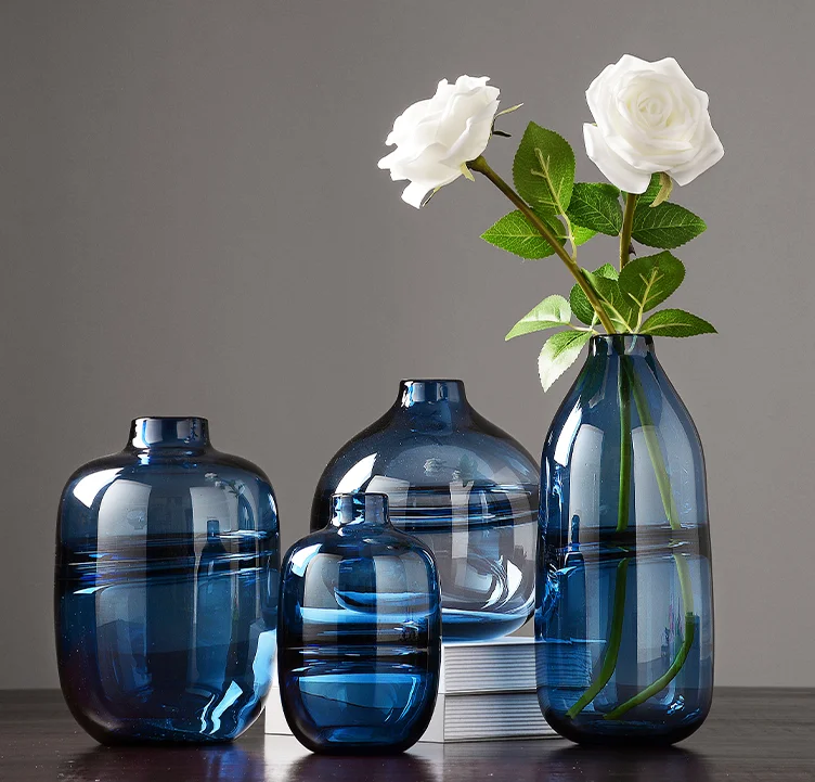 Индивидуальные размеры Новое поступление синий дешевые книги по искусству Круглый рука взорван стекло ваза для украшения дома