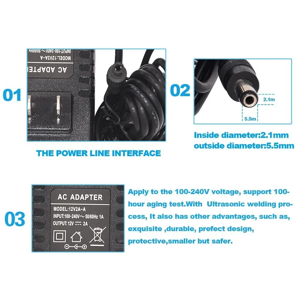 12 Volt 500ma Dc Adapter for CCTV LED EU Plug Wall 12v 1a Power Adaptor