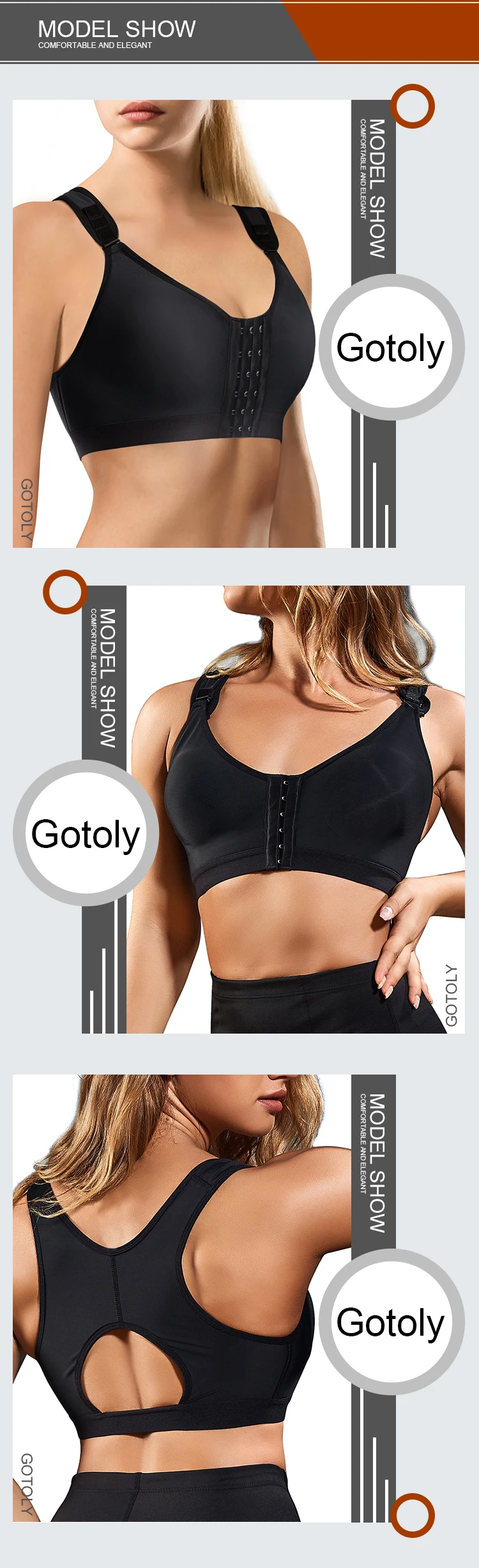 Nebility Women Post-Surgical Sports Support Bra Front Closure With Adjustable Straps Wirefree Racerback