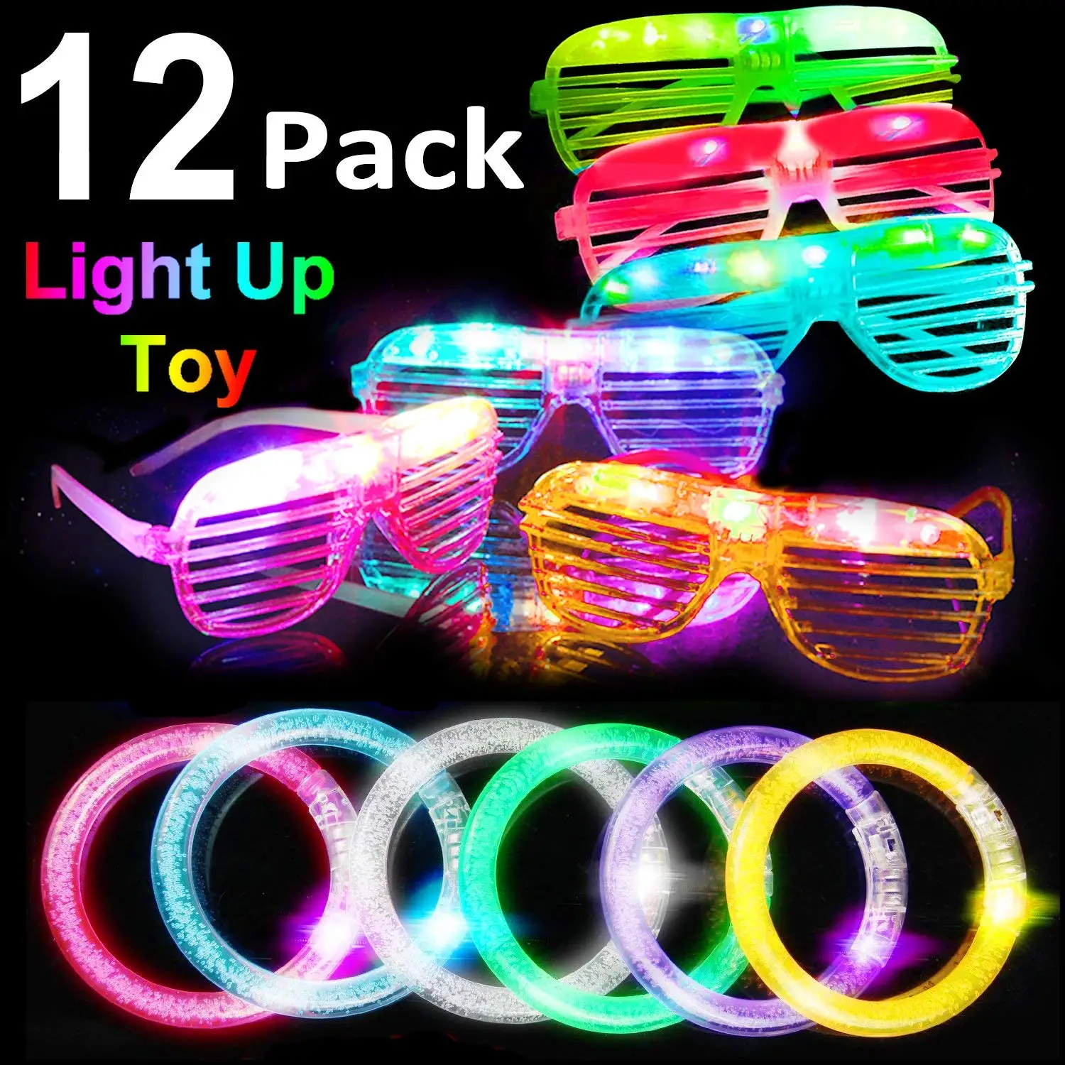 Wei Xi 4 Pack LED Glow Light Up Shades Party Glasses Bulk Glow in the Dark Party Supplies and Party Favors for Adults and Kids Glow Unisex Fashion Party Toy Glasses