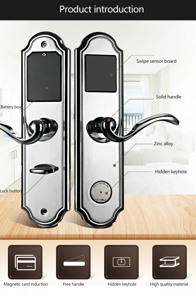 hotel equipments rfid hotel door sensor lock with hotel key card encoder