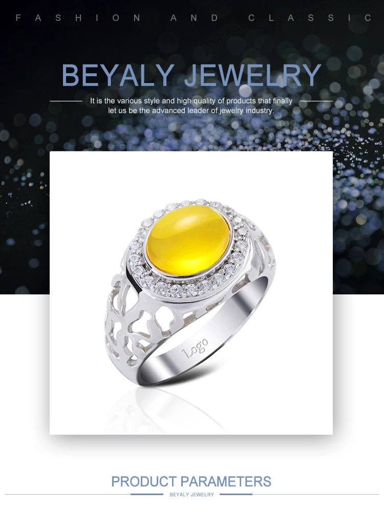 Yellow Stone Hollow Solid Silver 925 Sterling Silver Jewelry Wholesale
