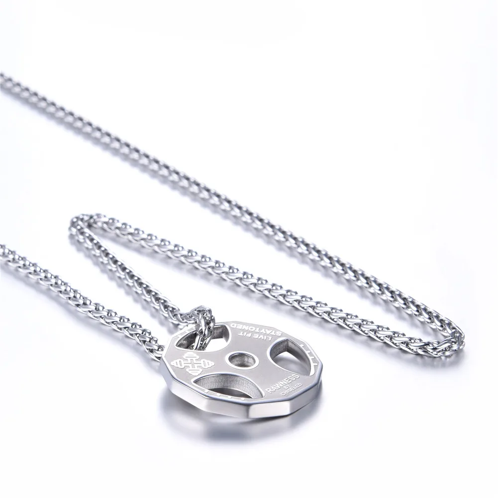 U7 sport jewelry stainless steel men fitness barbell gym necklace