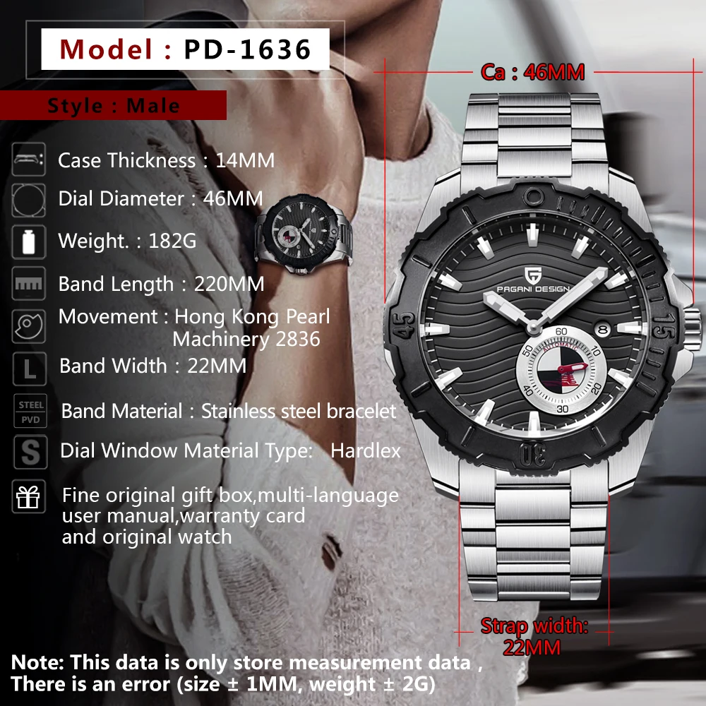 Pagani Design 1636 New Fashion Automatic Mechanical Watch Men Stainless Steel Waterproof Watches Luxury Clock Montre Homme