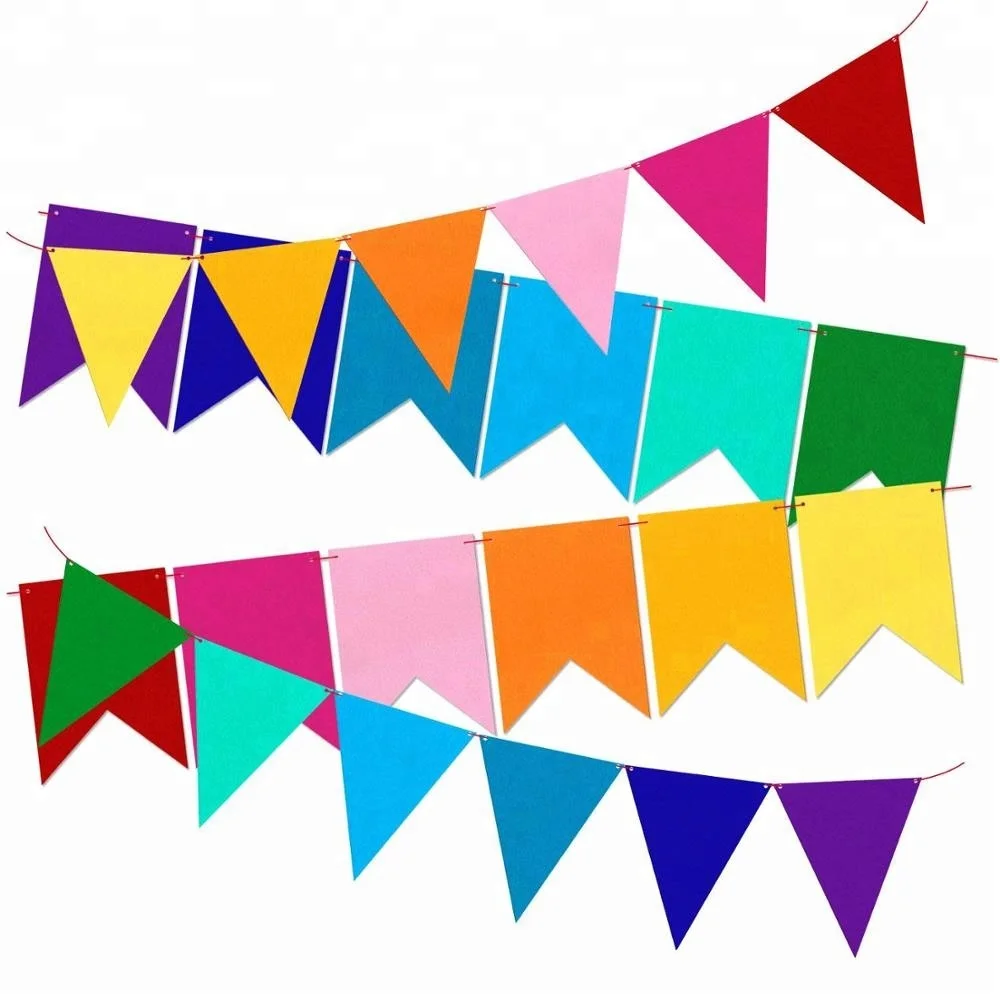 2 Pack Multicolor Felt Pennant Banner Flags For Kids Birthday Party ...