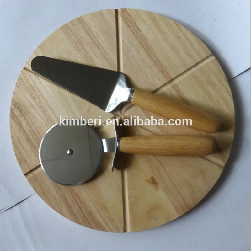 13.5 Inch Premium Pizza Cutter And Cutting Board Set Wooden Pizza