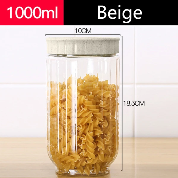1L 34oz Empty Food Grade PET Plastic Containers Clear Sealed Round Stash Spice Jar with Lid for Kitchen Storage