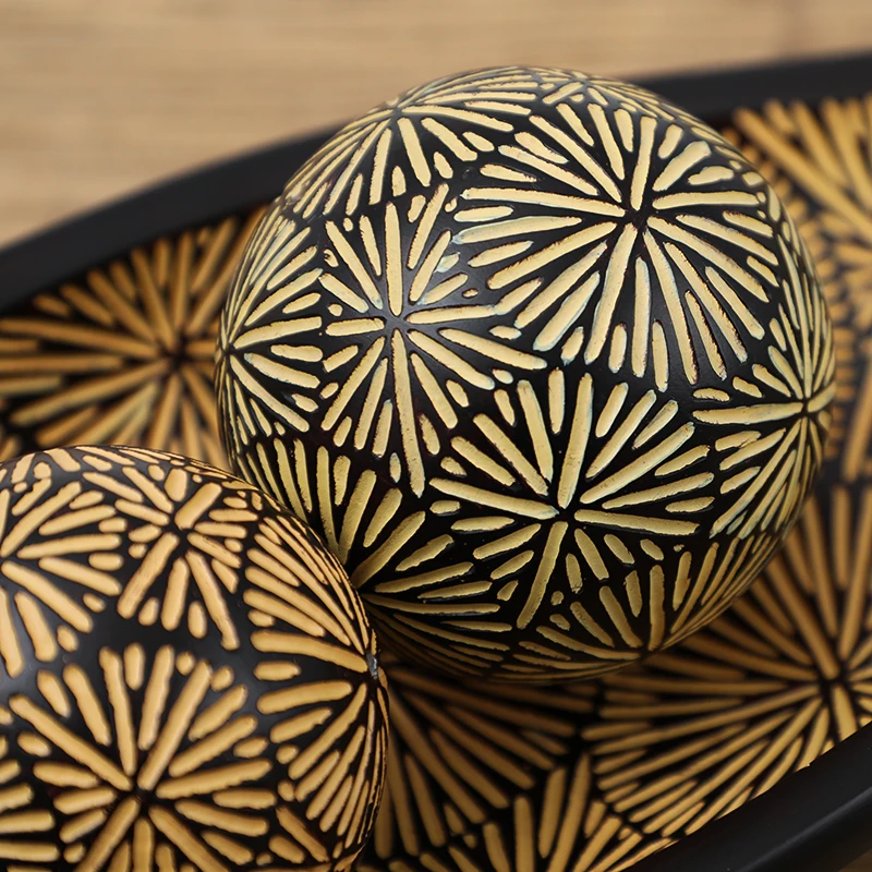 Set Of Imprint Polyresin Craft Plate With Resin Ball Home Decor Items