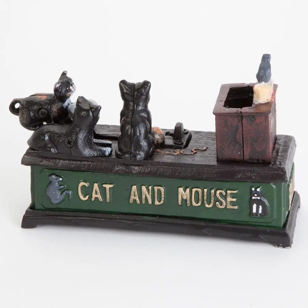 cat and mouse cast iron money box