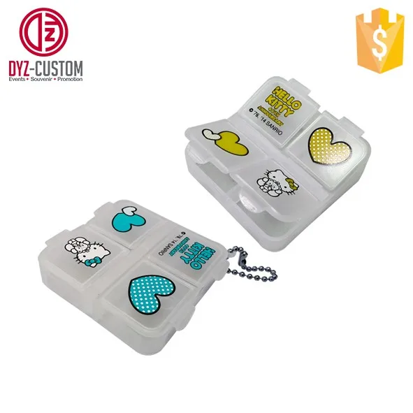 Promotional Plastic Pill Box Keychain Mini Capsule Pill Box Keychain