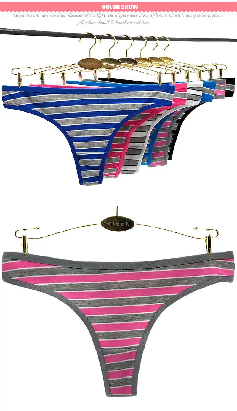 Yun Meng Ni Underwear Cute Striped Cotton Ladies Thongs - Buy Thongs ...