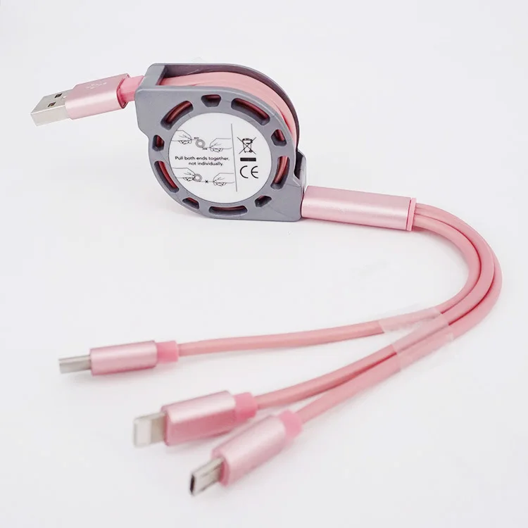 Newest Design Charger Cable Cord,3in1 Round Retractable Usb Charger