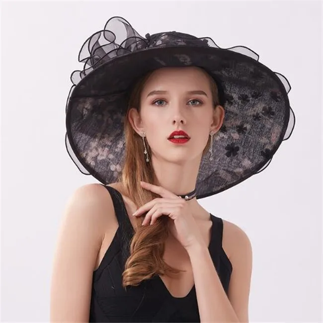 ladies fashion summer sun silk hat wide brim hat for lady girl