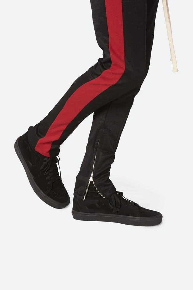 men's black track pants with white stripe