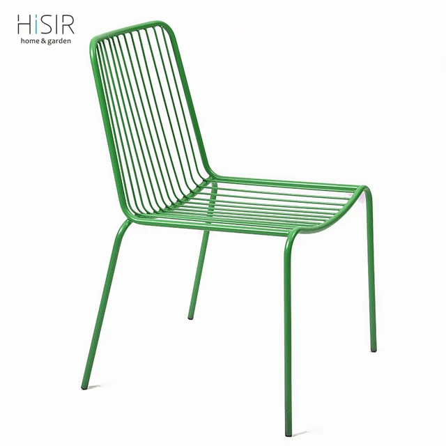 French Wrought Iron Garden Furniture Steel Dining Chair In Green
