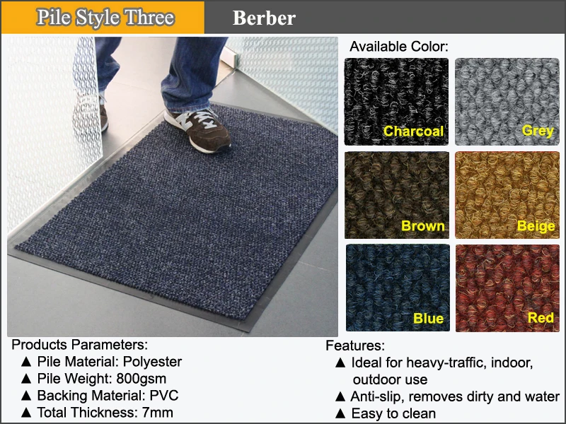 Plain Pp Double Stripe Pvc Tri Ribbed Mat For Entrance Black Door Mat