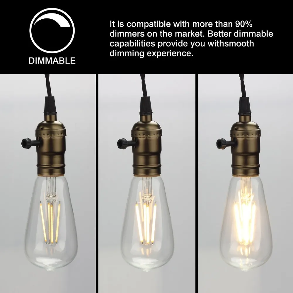 St64 Edison Led Bulb Dimmable 6w Replace 60w Halogen Lamp