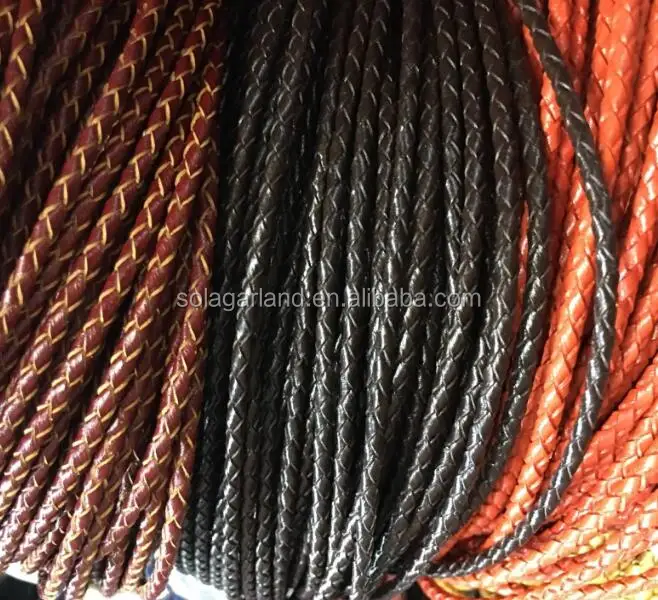 Braided Leather Cord ø 3 - 4 mm - Natural