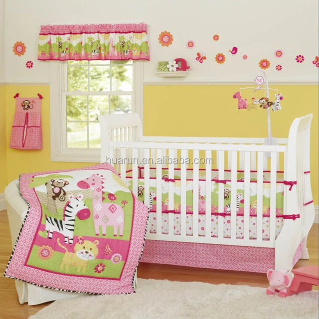 Animal Word Pink Girl Crib Bedding Set Cot Bedlinen Baby America