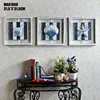 Nautical Wooden Shells/Conch/Starfish Wall Frame, 3 sets 31.5x31.5x3cm antique hand scratched picture frame, Dark Blue