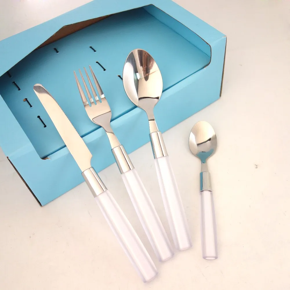 24 Pcs Best Selling Items Acrylic Long Handle Flatware Set For Restaurant Buy Plastic Handle