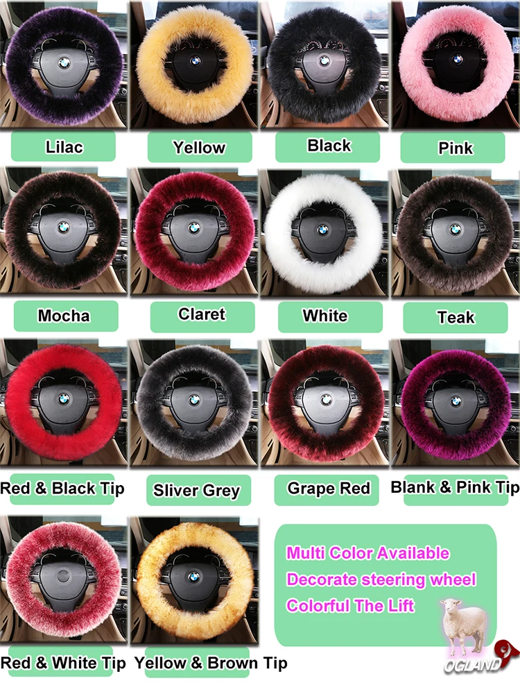 Long Wool Plush Sheepskin Car Steering Wheel Cover For Car 