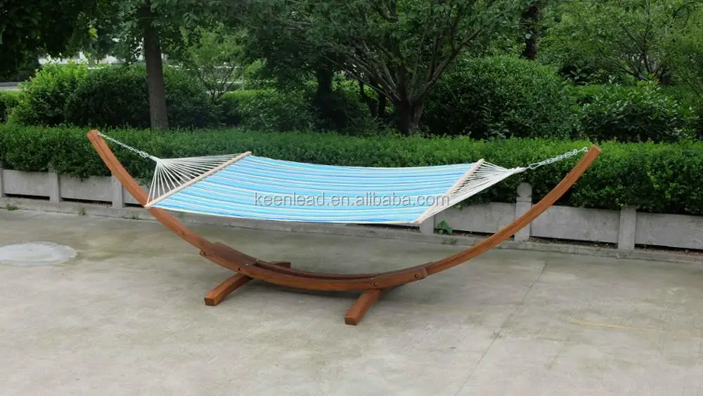 Outdoor wooden frame hammock with hanging basket chair