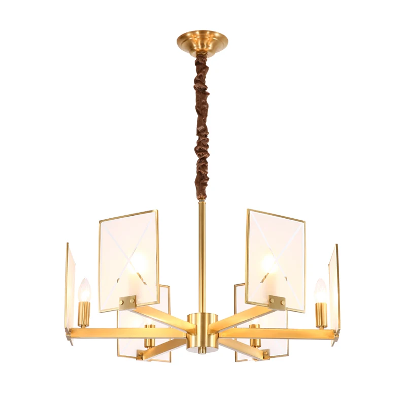 Simple all copper marble lamp room study hotel candle glass chandelier