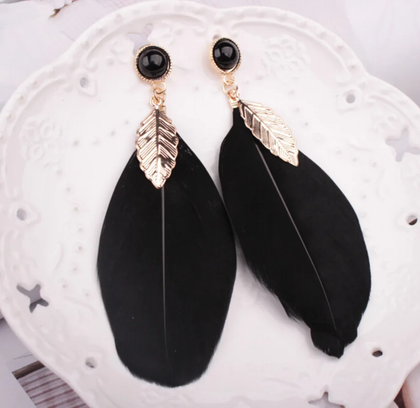 kdb132 批发最新 hihg 优质女性黑色羽毛耳环