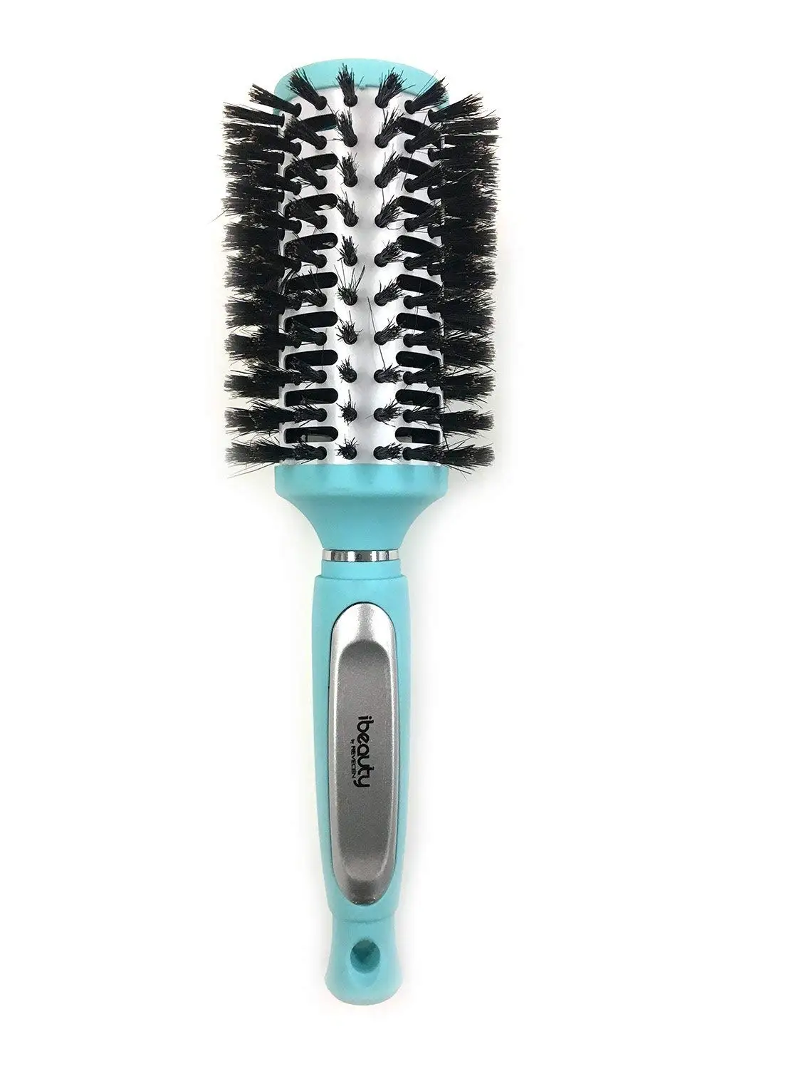 iBeauty 2" Large Round Barrel Detangling Styling Curling Straightening Hair Brush, Blow Drying, Silver Color (2091 Blue)