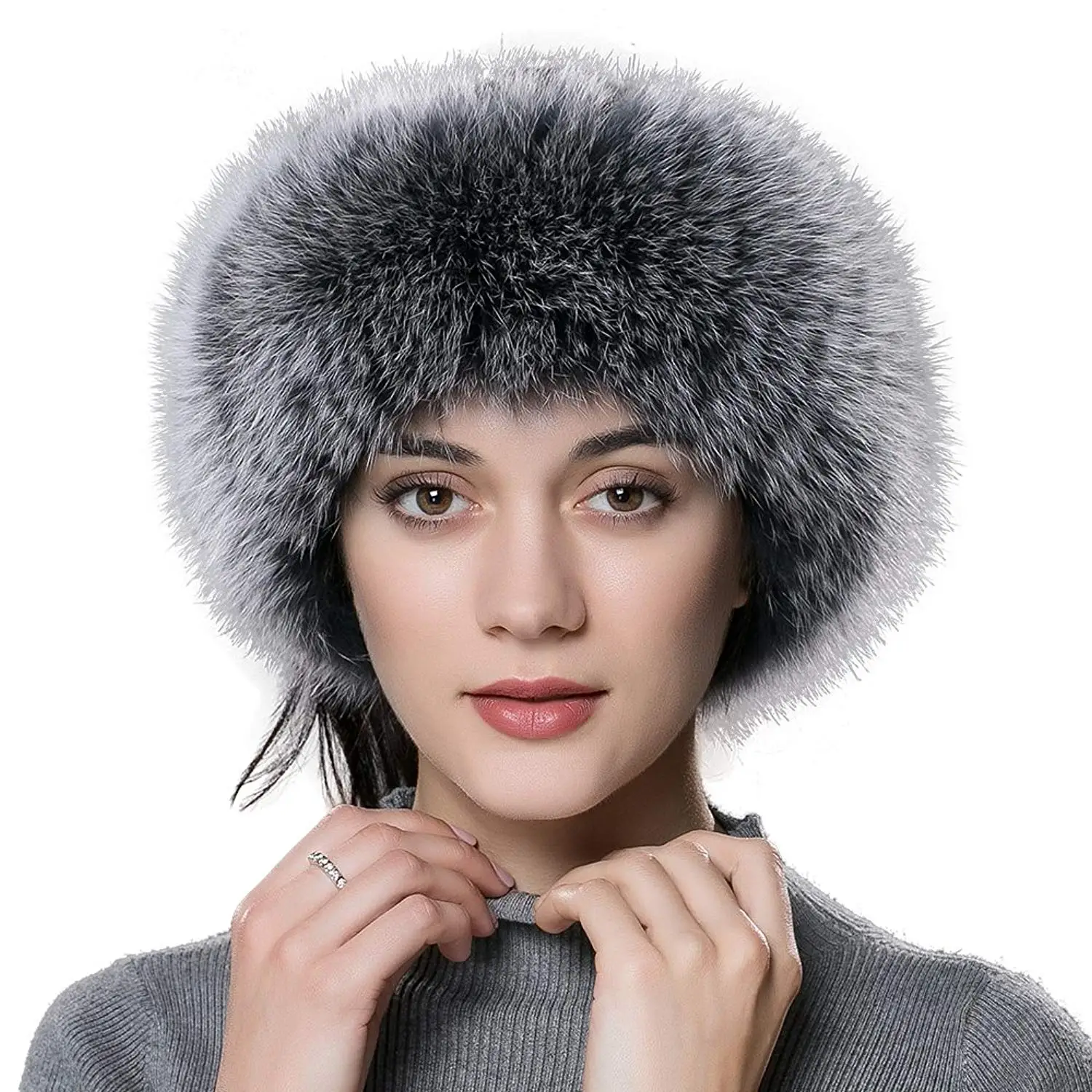 Blue Frost Fox Fur Hat Headwrap Headband with attached fur scarf New Fashion