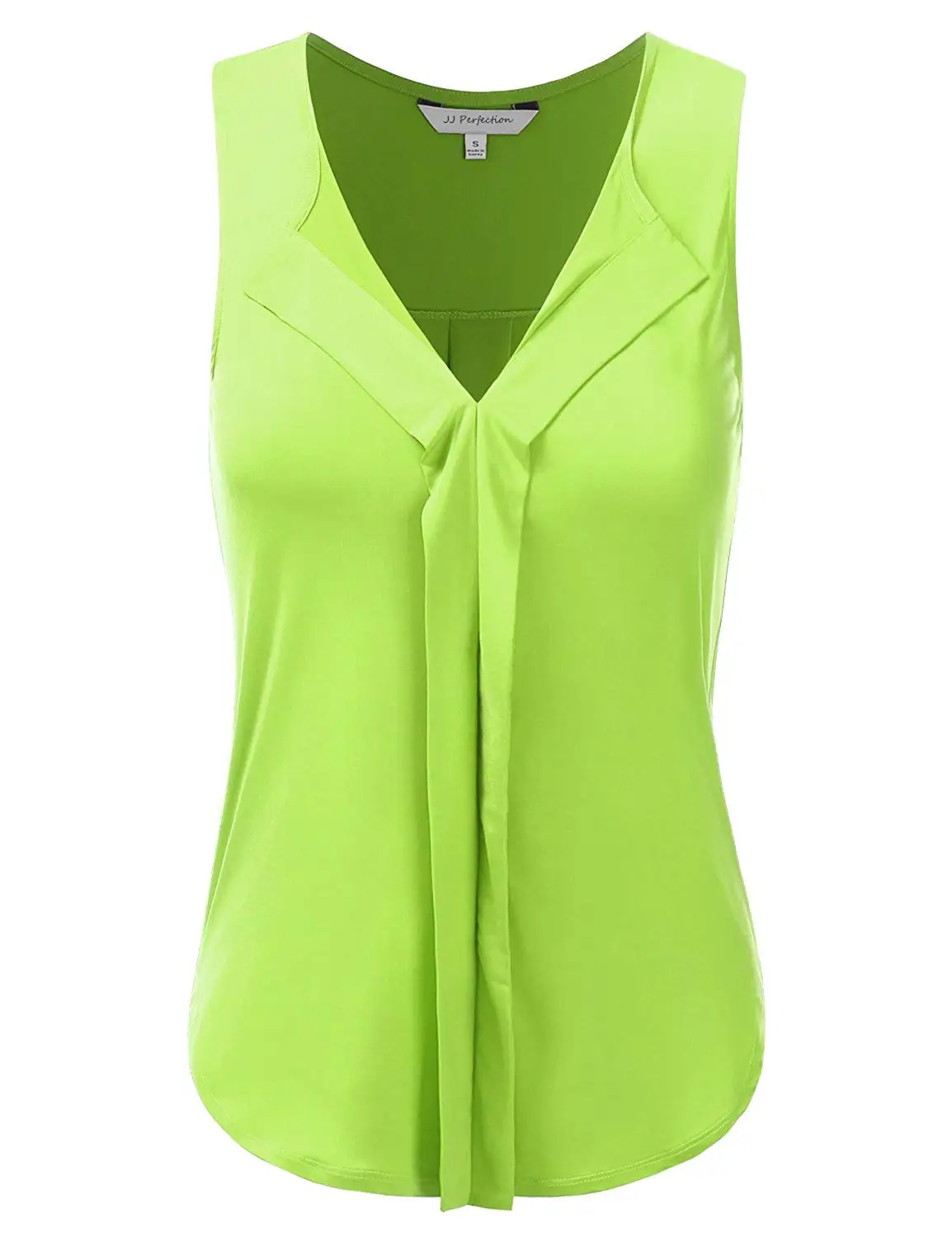 JJ Perfection Womens Sleeveless V-Neck Double Pleats Lycra Blouse Tank Top