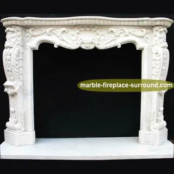White Marble Shell Decorative Free Standing Gas Fireplace Mantel