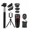 10 in 1 Kit 180 degree Fisheye Lens 0.65 Wide Angle Lens Wide Angle 12X Telescope Telephoto Lenses For Mobile Phone