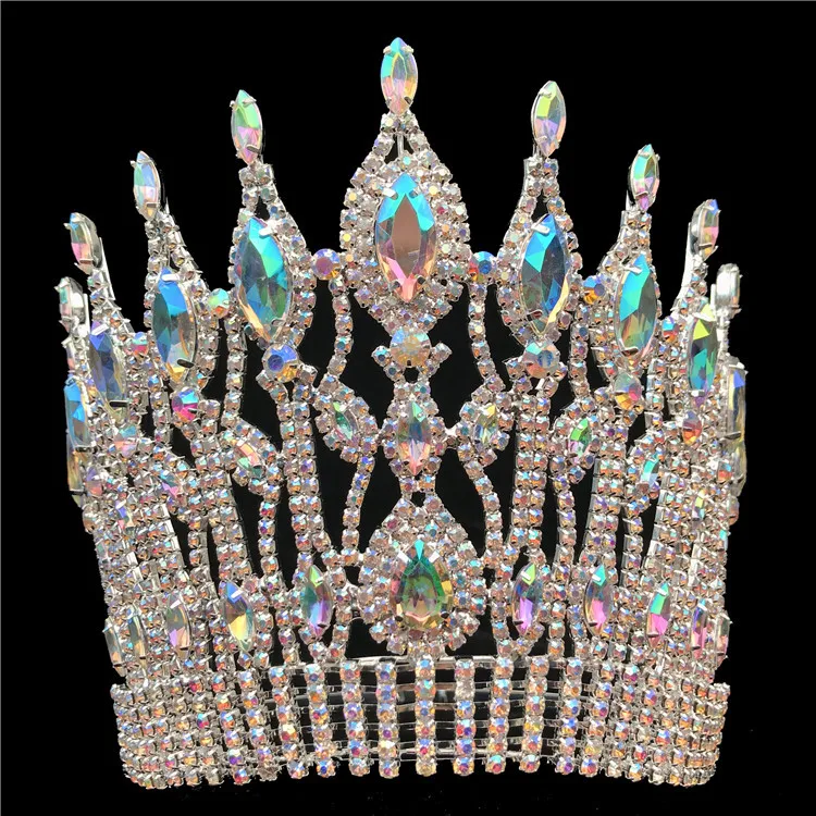 Ab Stones Pageant Crown Rhinestone Beauty Crystal Tiara Scepter Set