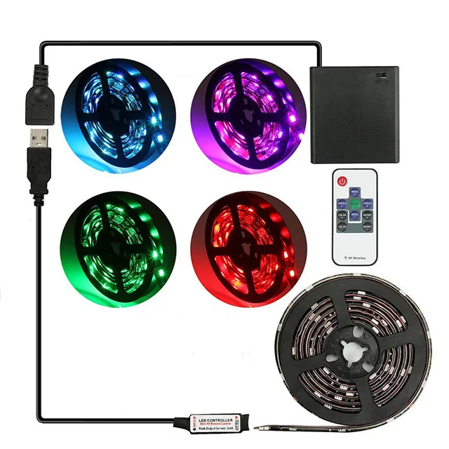 Multi Color Changing RGB SMD 5050 Rope Light Battery Operated USB Powered  With RF Remote Waterproof Flexible Led Strips