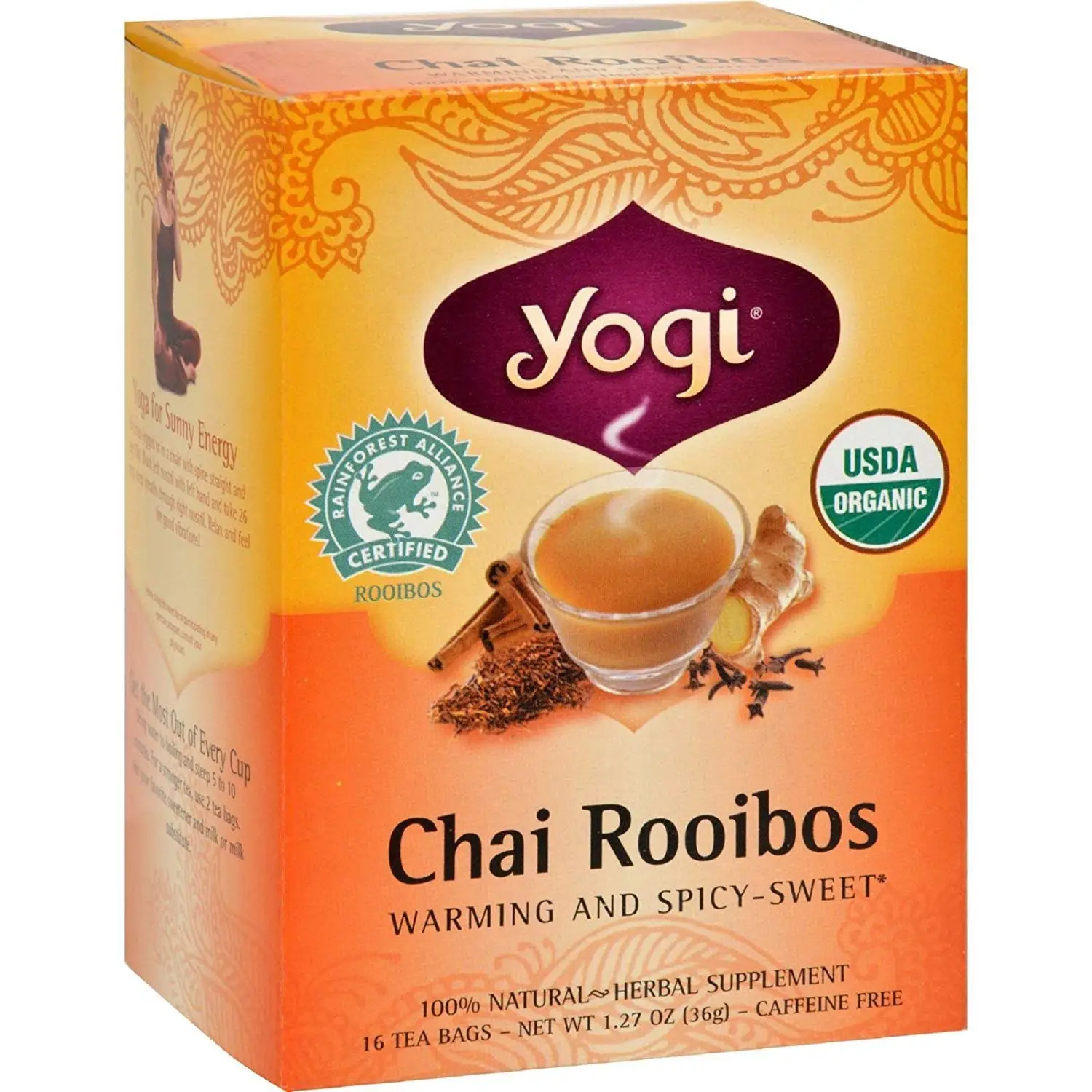 Yogi Tea Chai Rooibos - Caffeine Free - 16 Tea Bags - 95%+ Organic. 