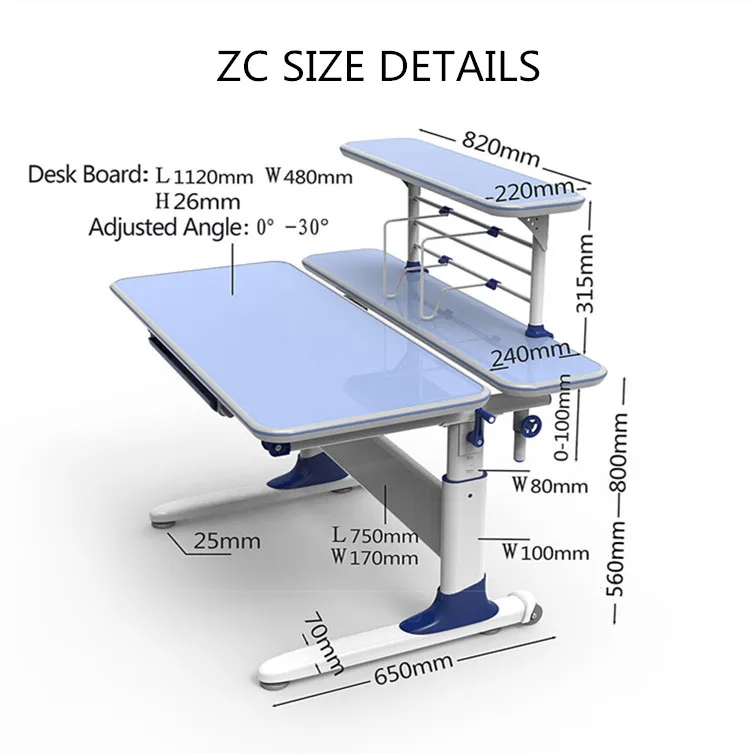 Height Adjustable Kids Learning Desk Ergonomic Multifunction Children