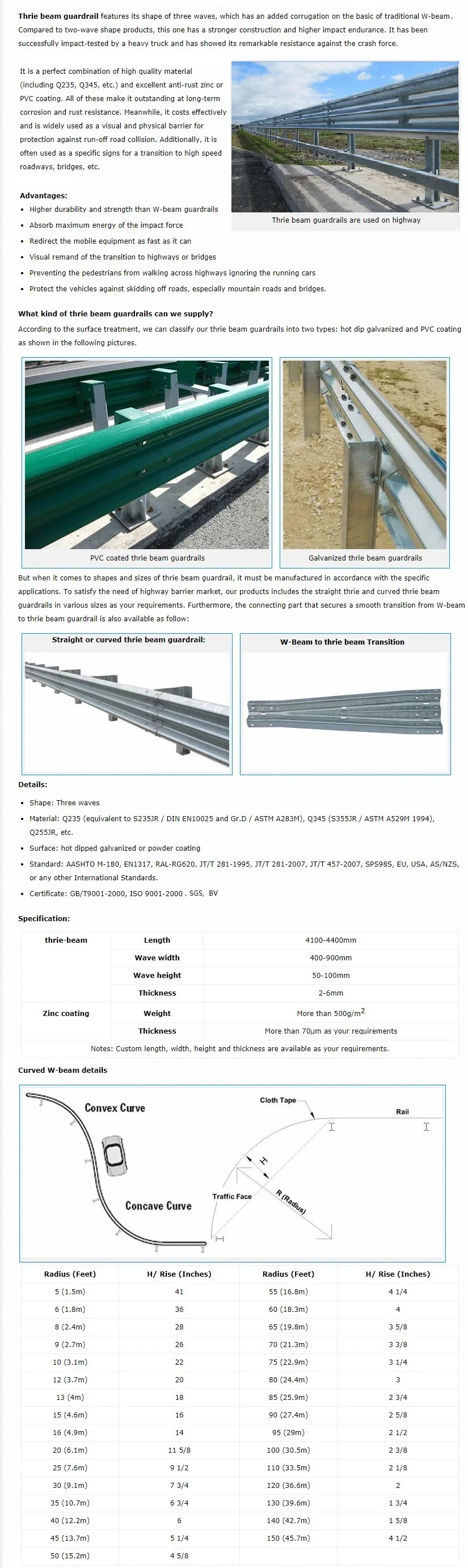 Q345B Thrie-beam Guardrail Manufacturer Crash Barrier Supplier