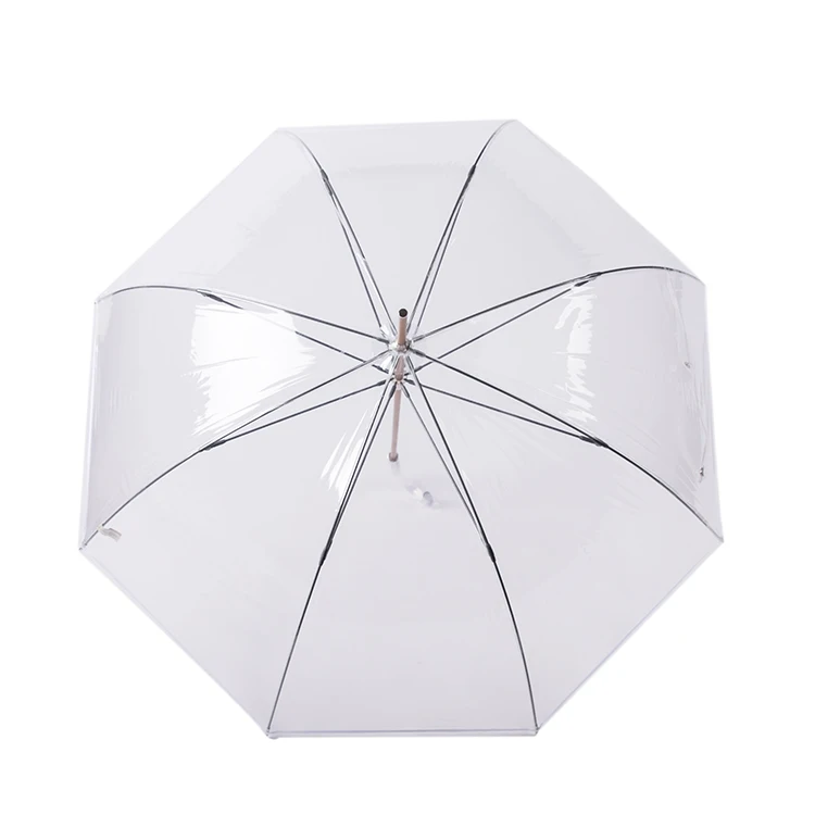 J handle 23'*8k aluminum shaft manual open transparent clear pvc umbrella wholesale