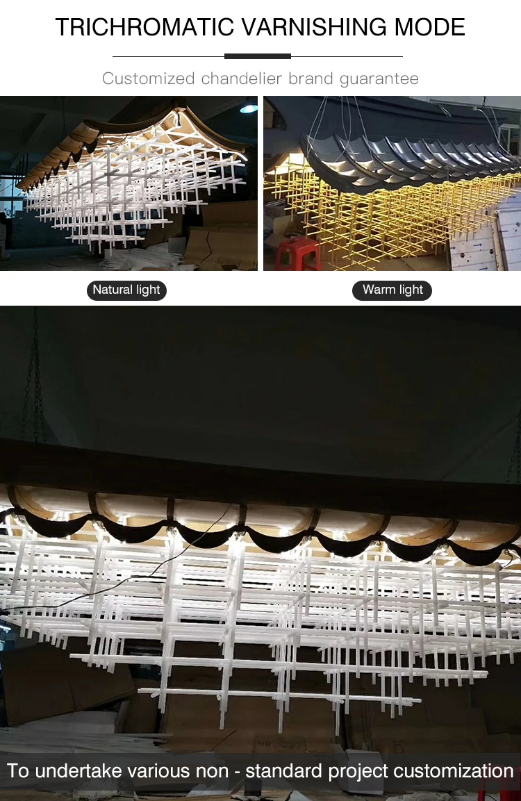 Modern hotel decorative lighting customizable size luxury wood pendant lighting
