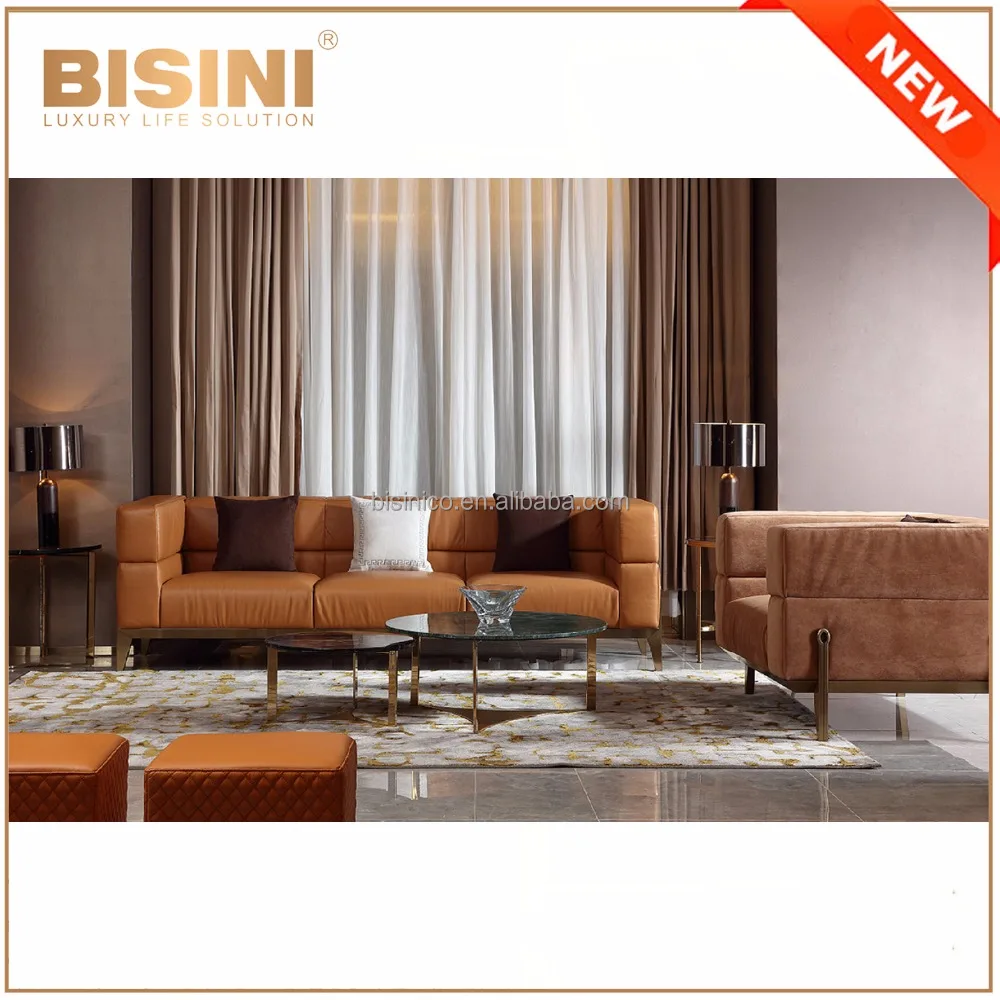 Italy New Design Simple Style Comfortable Orange Leather Sofa Couch Living Room Furniture Sectional Sofa Set For Home