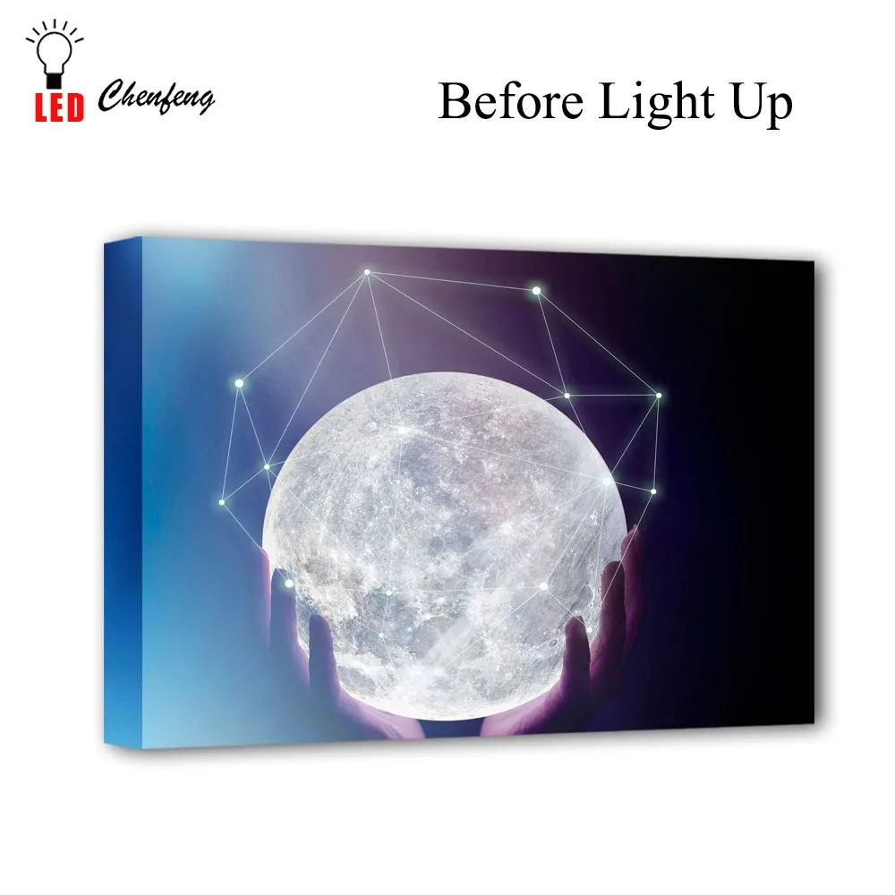 New Led Canvas Prints With Led Lights Canvas Wall Decor Hand With Moon 