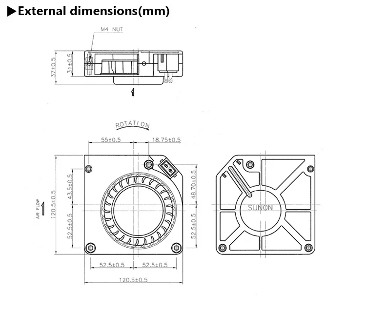 Blower, SUNON, 12031, 120mm, 120x120 - detail 2