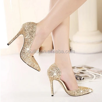 Shiny Gold And Silver Ladies Wedding Shoes Guangzhou Manufacturer