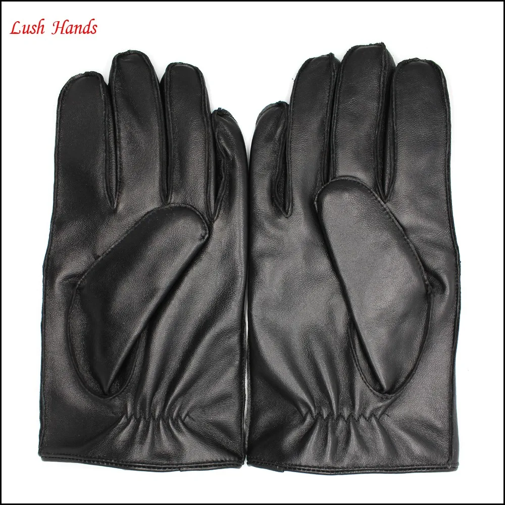 men winter black sheepskin leather gloves with zipper