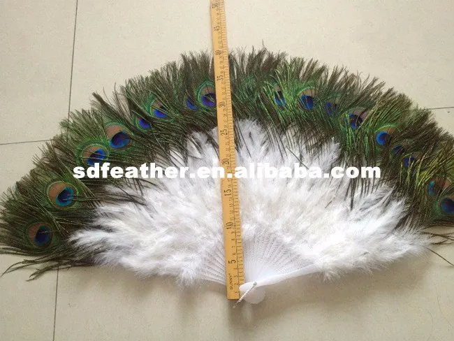 Hot Sale 28 Tongkat Putih Bulu Merak Fan Buatan Tangan Menari