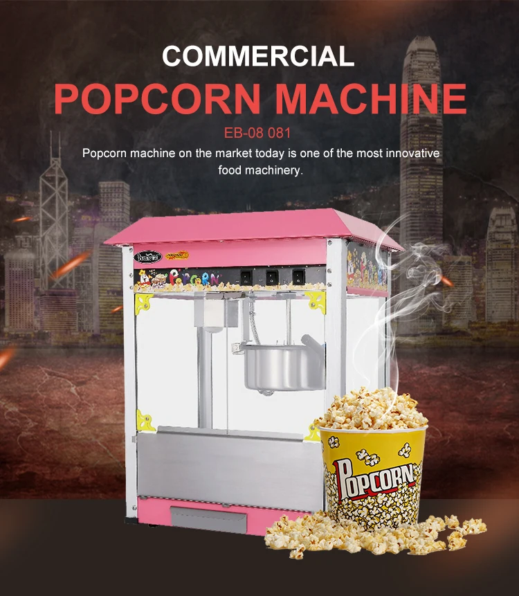 High Efficiency Industrial Snack Equipment Automatic Sweet Hot Air Pink Roof Commercial Caramel Popcorn Machine Maker